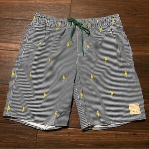 Five Four Mark McNairy Swim Trunks Medium Black White Stripes Lightning Bolts‎